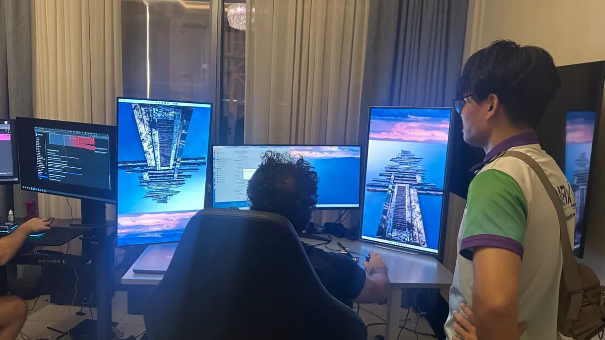 WEFIX-IT technician supporting a multi-monitor workstation setup at a Dubai customer location
